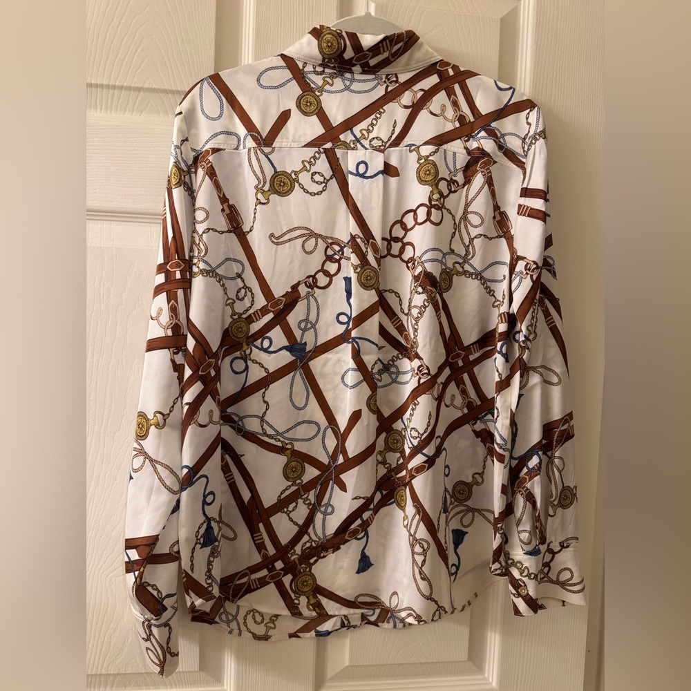 Talbots Chain Print Satin Charmeuse Blouse size Large - Picture 5 of 7